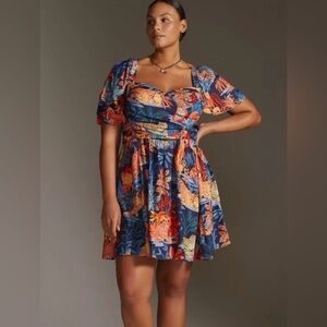 Anthropologie Puff-Sleeve Tiger Print Mini Dress Size Large (NWT)